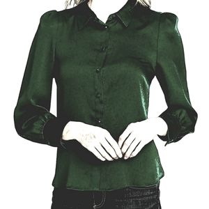 Vince Camuto Forest Green Button Up Blouse Sz M